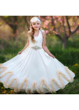 Halter Neck Ivory Floor Length Boho Beach Flower Girl Dress Halter Neck Ivory Floor Length Boho Beach Flower Girl Dress